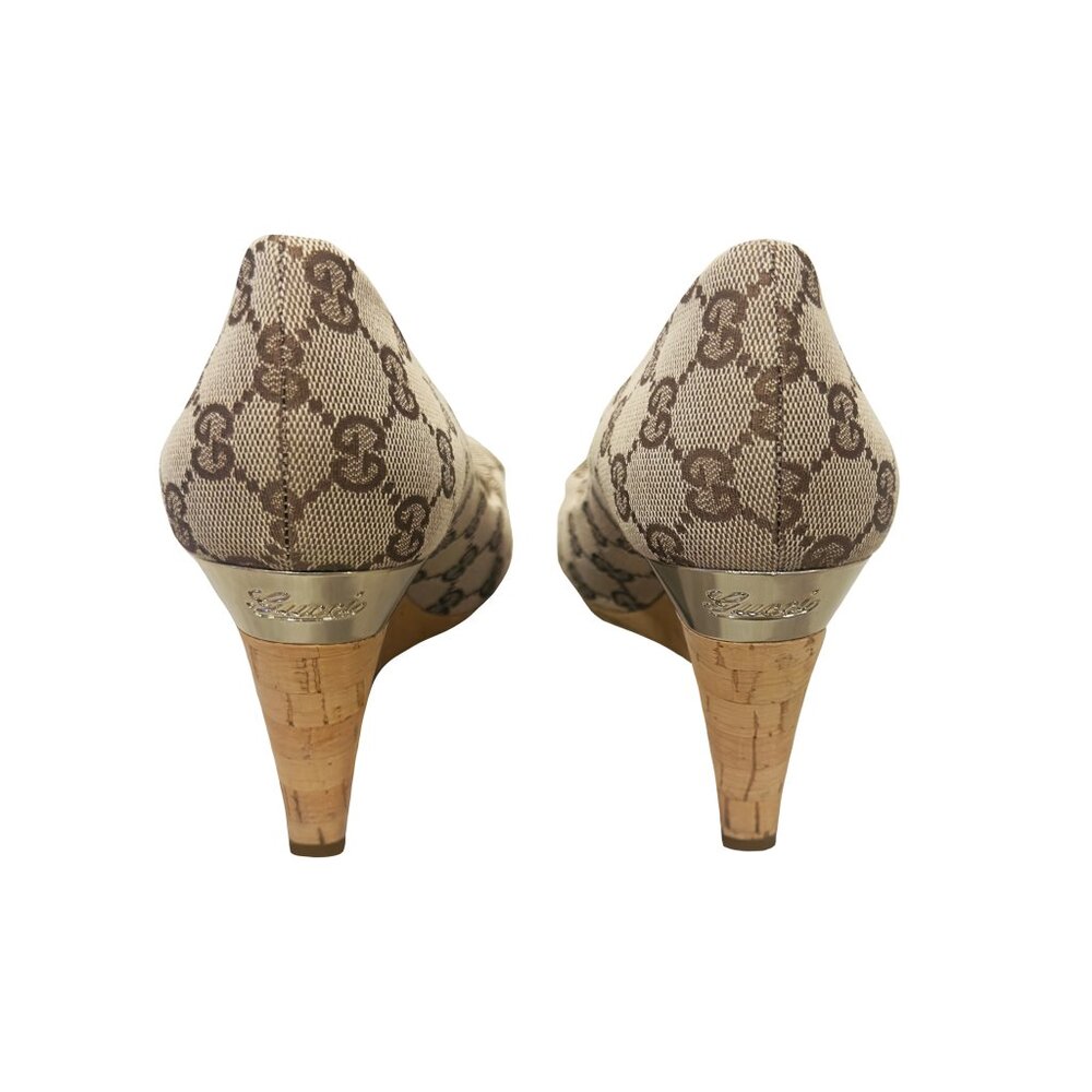Gucci Monogram Peep-Toe Wedges - LIMITED RELEASE - Original Box Included - Picture 7 of 16